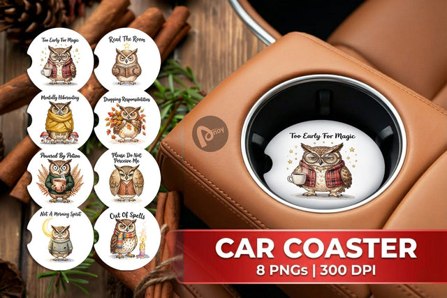 Car Coaster Burnt Out Owl Whimsigoth Watercolor Sublimation artnoy 