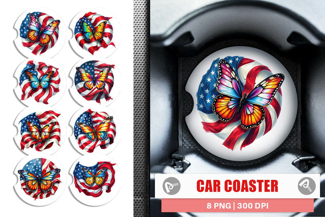 Car Coaster Butterfly 4th of July Sublimation artnoy 