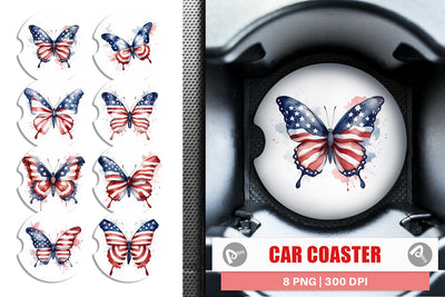 Car Coaster Butterfly 4th of July Sublimation artnoy 