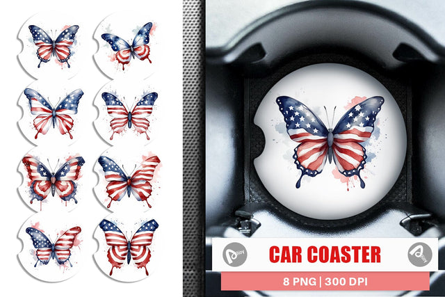 Car Coaster Butterfly 4th of July Sublimation artnoy 
