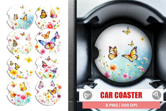 Car Coaster Butterfly and Flower Sublimation artnoy 
