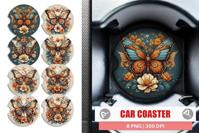 Car Coaster Butterfly and Flower Sublimation artnoy 