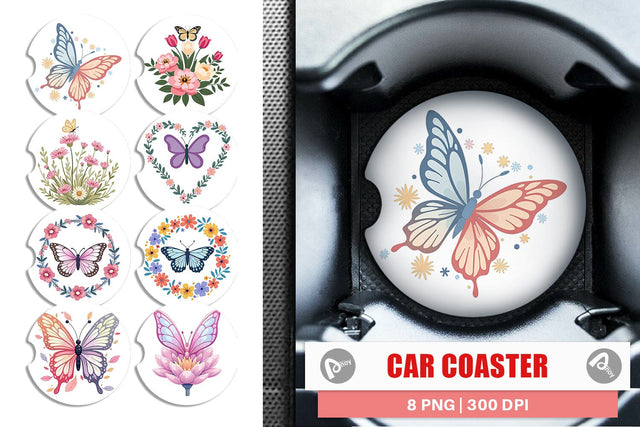 Car Coaster Butterfly Bloom Pastels Sublimation artnoy 