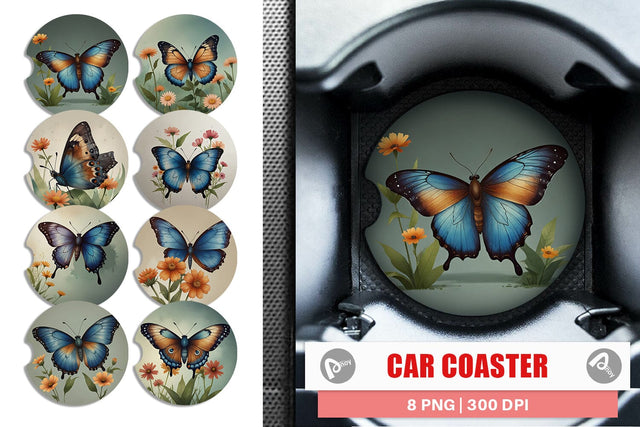 Car Coaster Butterfly illustration Sublimation artnoy 