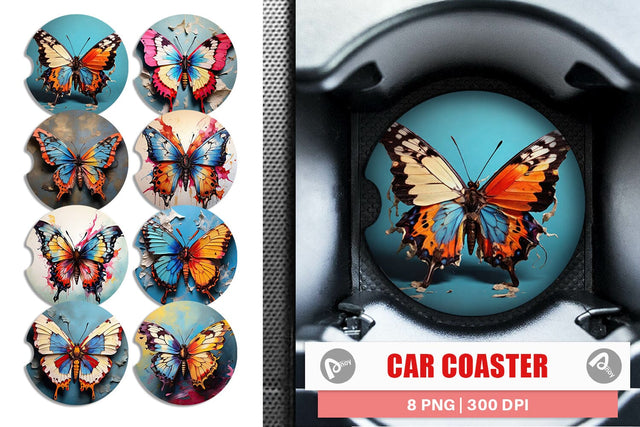 Car Coaster Butterfly Vibrant Color Sublimation artnoy 