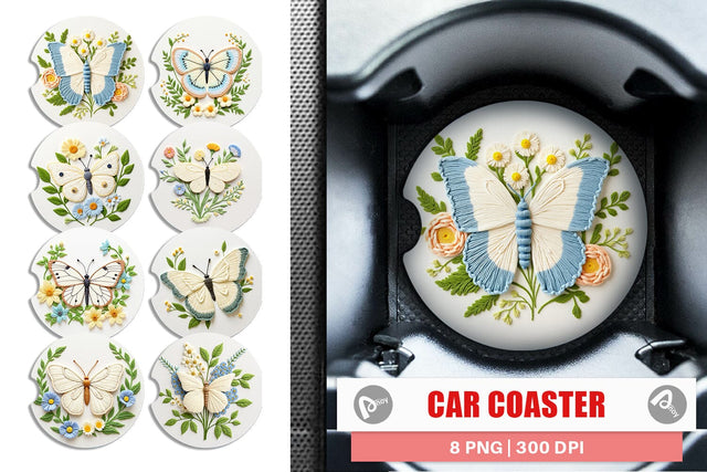 Car Coaster Cabbage White Butterfly Sublimation artnoy 