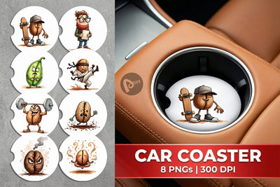 Car Coaster Caffeinated Chaos Sarcastic Coffee Bean Characters Sublimation artnoy 