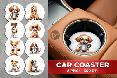 Car Coaster Caffeine & Chaos Morning Mood Sarcastic Dogs Sublimation artnoy 