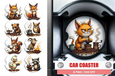 Car Coaster Caffeine Critters Sublimation artnoy 