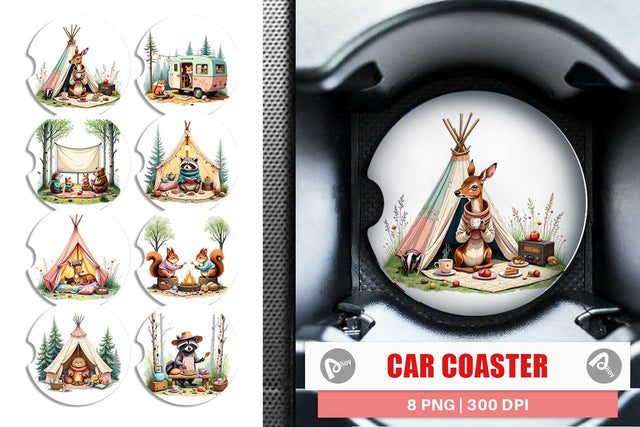 Car Coaster Camping Cozy Animals Sublimation artnoy 