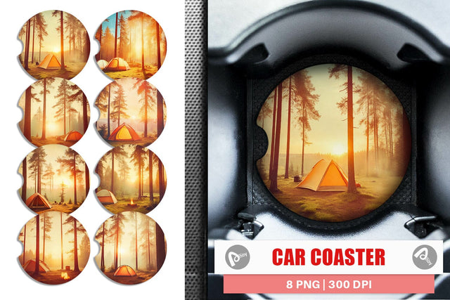 Car Coaster Camping Forest Sunset Sublimation artnoy 