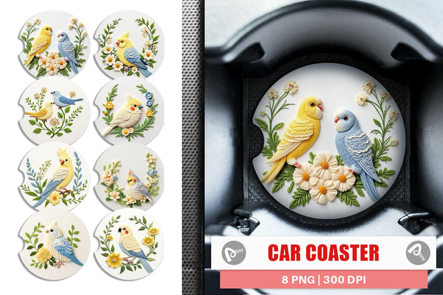 Car Coaster Canary Embroidery Sublimation artnoy 