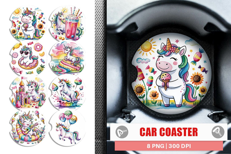 Car Coaster Candy Unicorn Summer Sublimation artnoy 