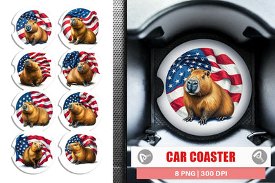 Car Coaster Capybara 4th of July Sublimation artnoy 