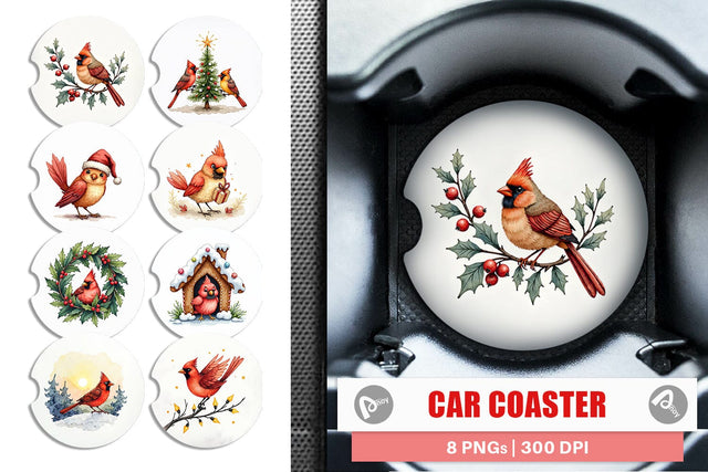 Car Coaster Cardinal Christmas Bird Sublimation artnoy 