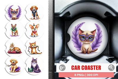 Car Coaster Carnival Jungle Watercolor Safari Mardi Gras Sublimation artnoy 