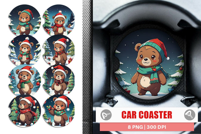 Car Coaster Cartoon Christmas Bear Sublimation artnoy 