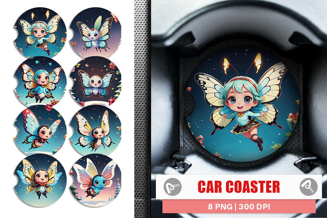 Car Coaster Cartoon Christmas Butterfly Sublimation artnoy 
