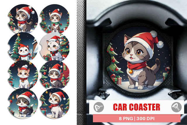 Car Coaster Cartoon Christmas Cat Sublimation artnoy 