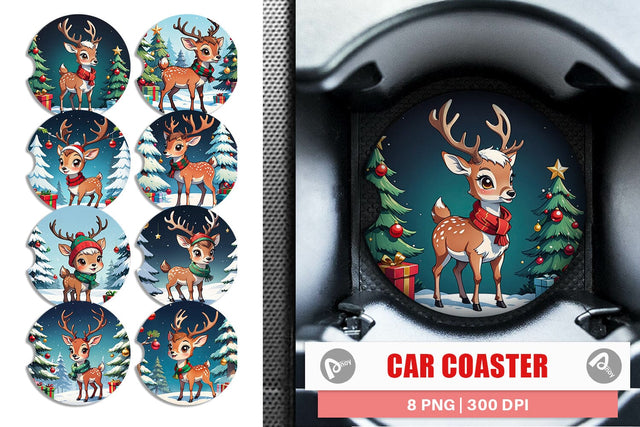 Car Coaster Cartoon Christmas Deer Sublimation artnoy 