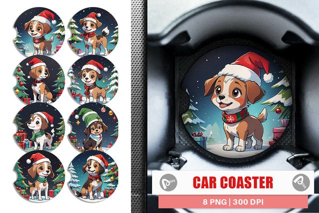 Car Coaster Cartoon Christmas Dog Sublimation artnoy 