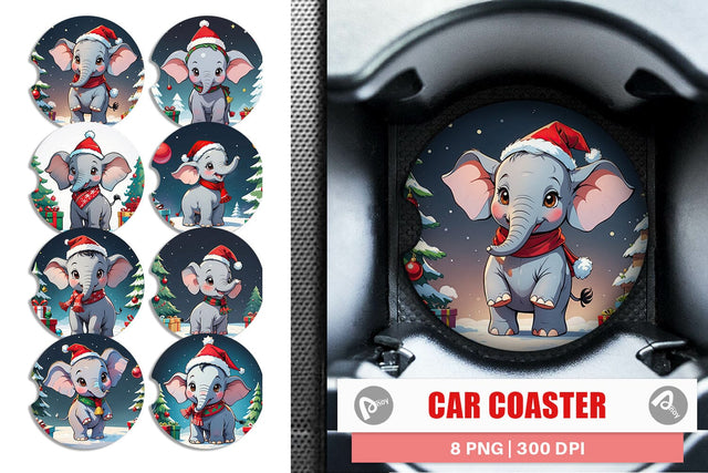 Car Coaster Cartoon Christmas Elephant Sublimation artnoy 