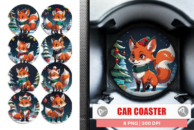 Car Coaster Cartoon Christmas Fox Sublimation artnoy 
