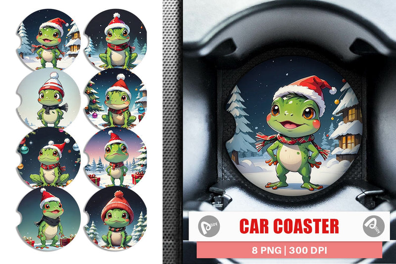 Car Coaster Cartoon Christmas Frog Sublimation artnoy 