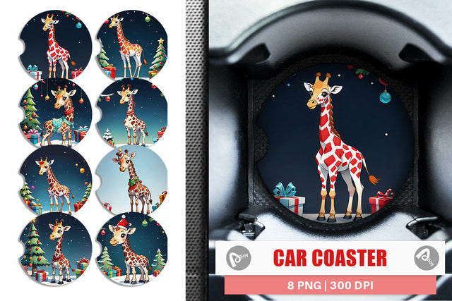 Car Coaster Cartoon Christmas Giraffe Sublimation artnoy 