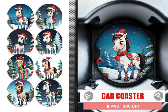 Car Coaster Cartoon Christmas Horse Sublimation artnoy 