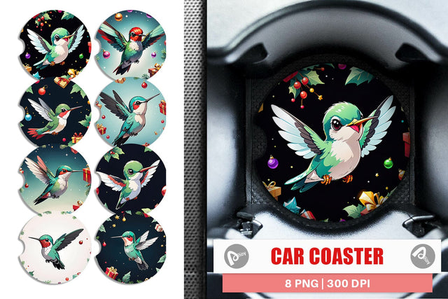 Car Coaster Cartoon Christmas Hummingbird Sublimation artnoy 