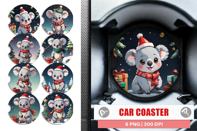 Car Coaster Cartoon Christmas Koala Sublimation artnoy 