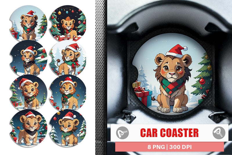 Car Coaster Cartoon Christmas Lion Sublimation artnoy 