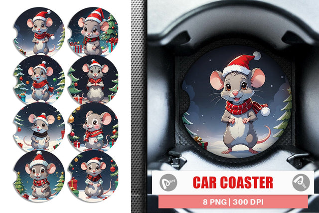 Car Coaster Cartoon Christmas Mouse Sublimation artnoy 