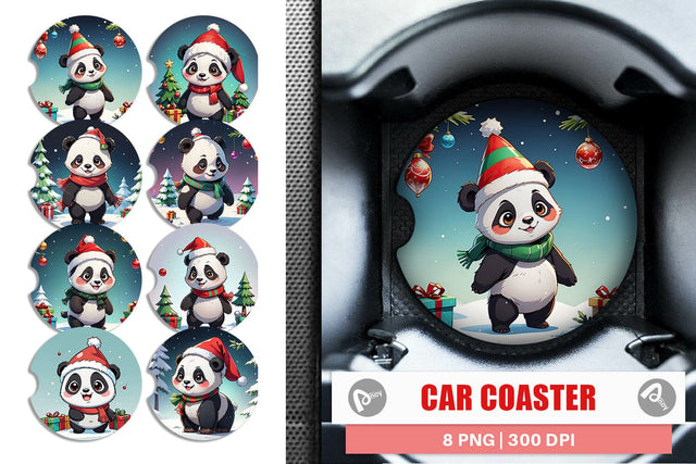 Car Coaster Cartoon Christmas Panda Sublimation artnoy 