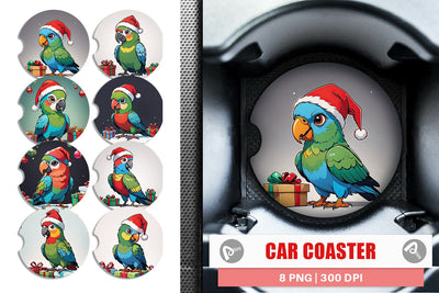 Car Coaster Cartoon Christmas Parrot Sublimation artnoy 