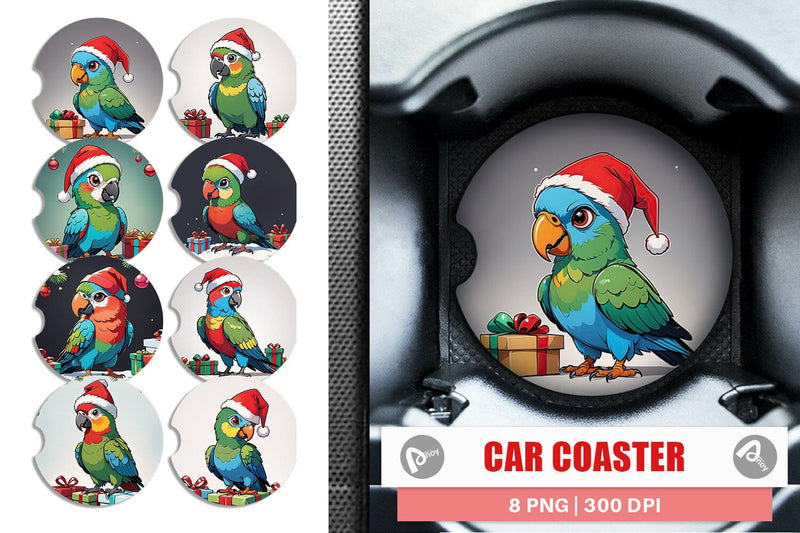 Car Coaster Cartoon Christmas Parrot Sublimation artnoy 
