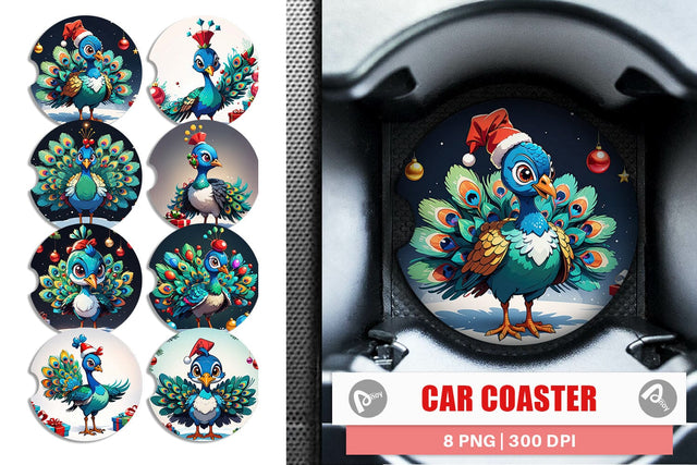 Car Coaster Cartoon Christmas Peacock Sublimation artnoy 