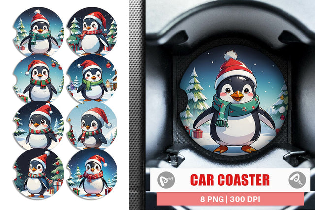 Car Coaster Cartoon Christmas Penguin Sublimation artnoy 