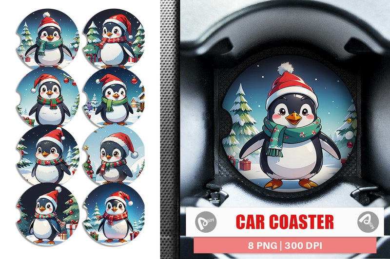 Car Coaster Cartoon Christmas Penguin Sublimation artnoy 