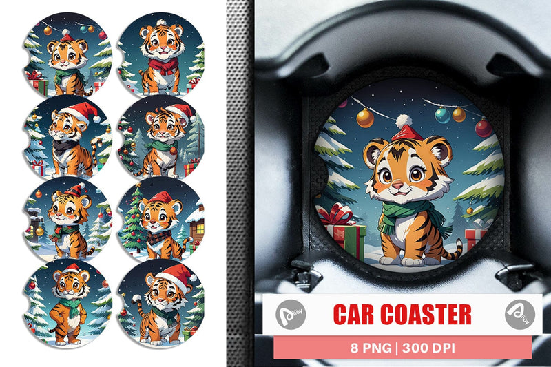 Car Coaster Cartoon Christmas Tiger Sublimation artnoy 