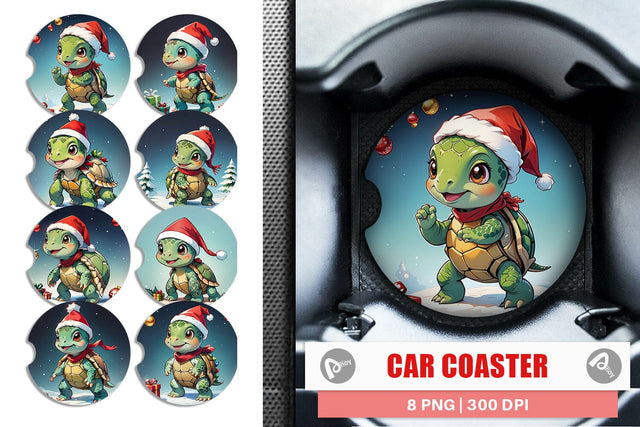 Car Coaster Cartoon Christmas Turtle Sublimation artnoy 