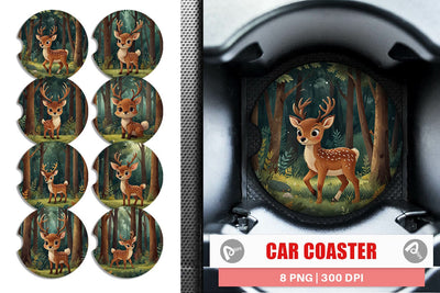 Car Coaster Cartoon Deer in Forest Sublimation artnoy 