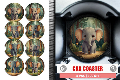 Car Coaster Cartoon Elephant in Forest Sublimation artnoy 