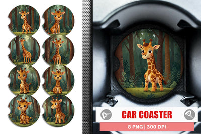 Car Coaster Cartoon Giraffe in Forest Sublimation artnoy 
