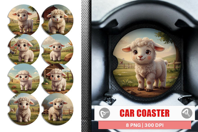 Car Coaster Cartoon Lamb in Farm Sublimation artnoy 