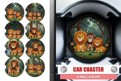 Car Coaster Cartoon Lion in Forest Sublimation artnoy 