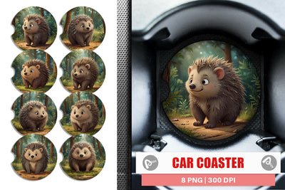 Car Coaster Cartoon Porcupine in Forest Sublimation artnoy 
