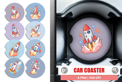 Car Coaster Cartoon Rocket Sublimation artnoy 
