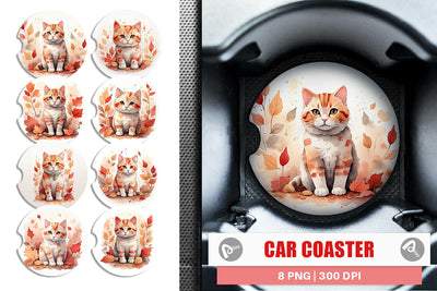 Car Coaster Cat Among Falling Leaves Sublimation artnoy 
